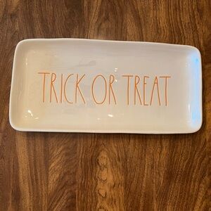 Rae Dunn White Serving Plate with Orange 'Trick or Treat' Text
